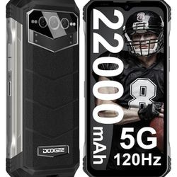 DOOGEE V MAX (2023) Teléfono inteligente resistente 5G, 22000 mAh, 20 GB+256 GB Android 12 teléfonos desbloqueados, 120 Hz 6.58 pulgadas, altavoces du