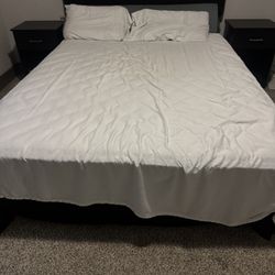 Queen Bed, Night Stand, mattress and box Spring 