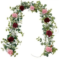 New 2 piece 5.91 ft. Artificial Eucalyptus Garland with roses and baby breath.