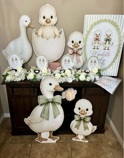 Gender Reveal “Waddle Baby Be” Goose/Duck cutouts , centerpieces and gender stickers