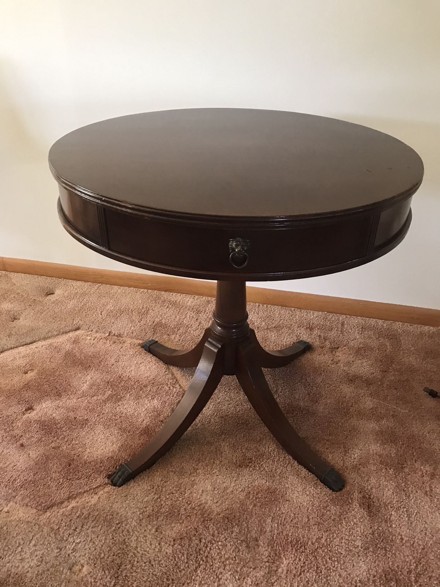Rare Antique drum table with Lion handles