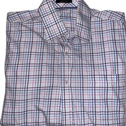 XMI Platinum Men’s casual dress shirt. 15 1/2 -34/35. Like New. Mint Condition. White:Blue/Pink