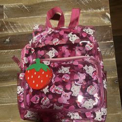 Kids Strawberry/milk Cat Mini Backpack With Strawberry Coin Purse 