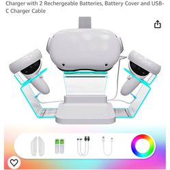 HiBloks Charging Station for Meta/Oculus Quest 2, Illuminated VR Stand for Quest 2, Magnetic Controller & Headest Display Charger with 2 Rechergeable 