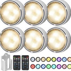Onumii LED Puck Lights Battery Operated LED Under Cabinet Lighting Wireless Stick on Tap Lights with Remote Controll Color Changing Timer Function for