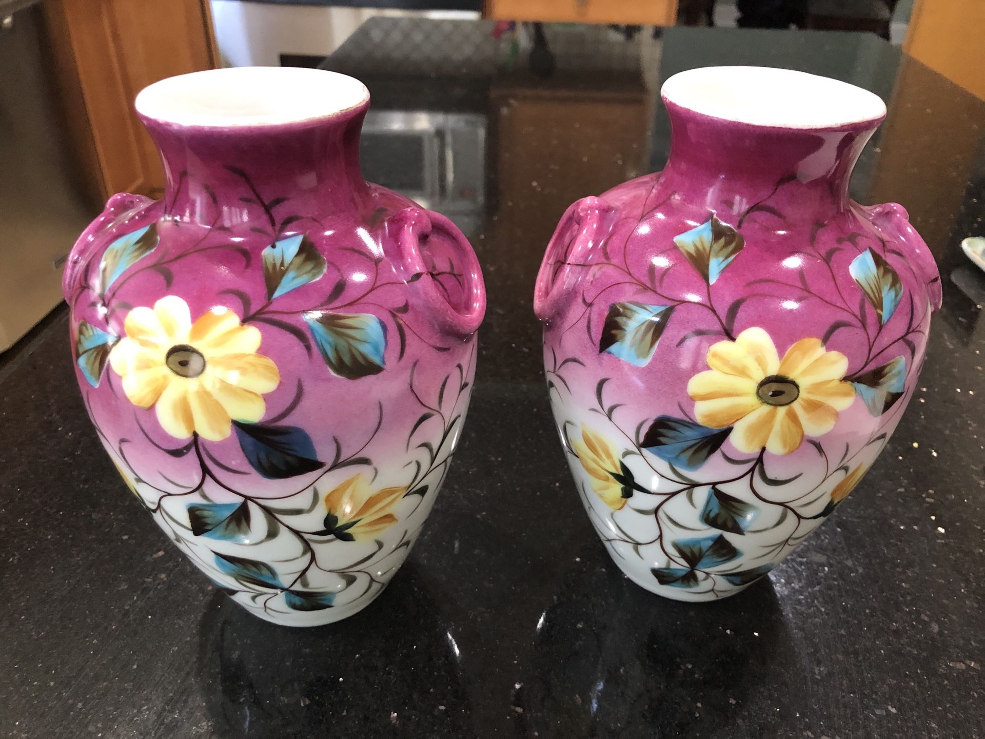 Antique porcelain Lamp, Hand Painted Floral Vase,7.5”.