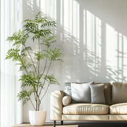 Artificial Mahonia fortunei Tree 82in Tall Fake Trees for Indoor, Large Mahonia fortunei Plants with White Planter for Home Decor and Housewarming Gif