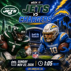 Jets vs Chargers at Sofi Stadium Sunday 11/22 @ 1:05 PM