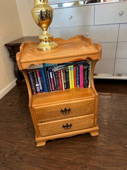 Light Oak Side Table with Book Storage – Good Condition