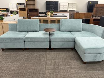 Set of 5✨120" Modern Under-seat Storage Sectional Sofa with Round Table and Solid Wood Legs. Sage  120in. W X 33.75 in. D X 34.5 in. H  💰388$