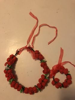 Floral garland headband and wrist band set