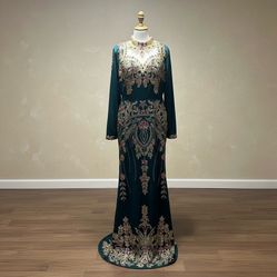 Green and gold kaftan dress