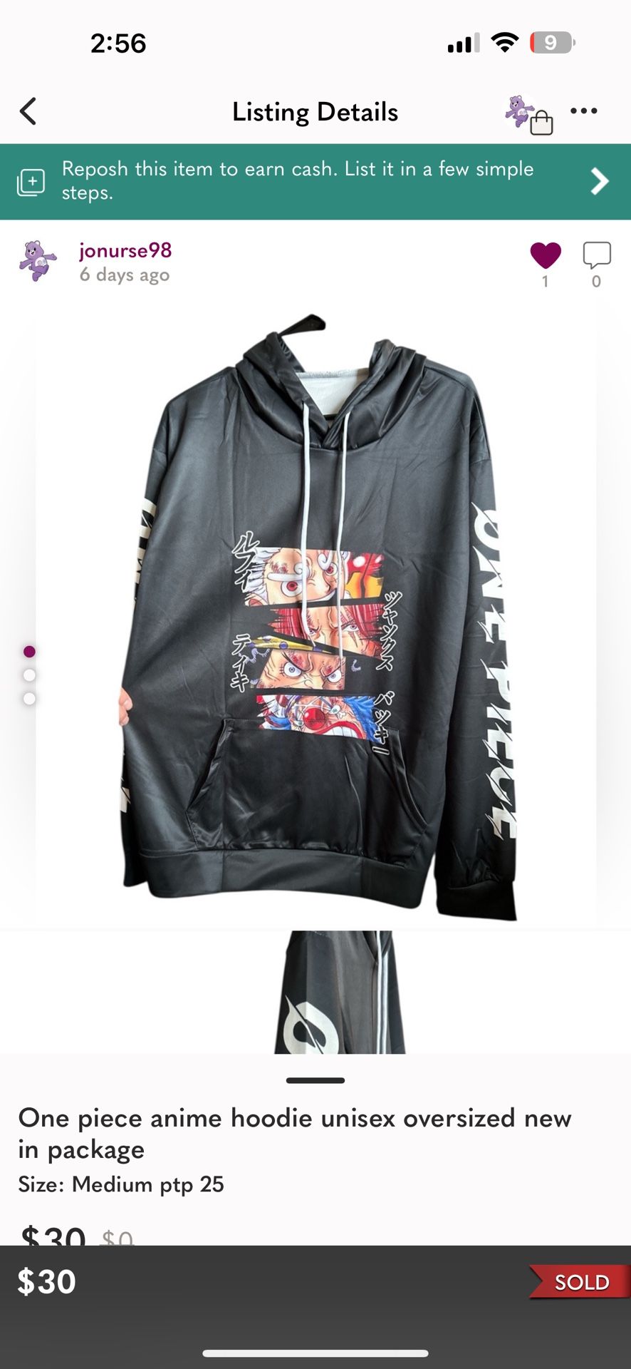 One Piece Anime Hoodie New XXL