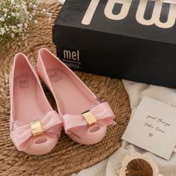 Mini Melissa Pink Bow Flats Girls Jelly Shoes Size  13 Ballet Flats
