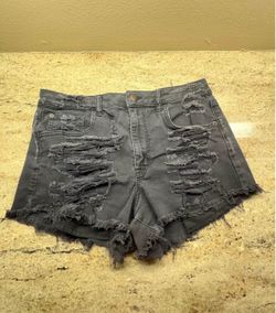 Women’s American Eagle Black Distressed Denim Jean Shorts Size 10