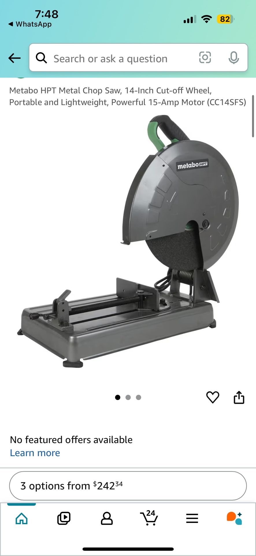 Metabo HPT Metal Chop Saw, 14-Inch Cut-off Wheel, Portable and Lightweight, Powerful 15-Amp Motor(pendulo Corte De Metales)