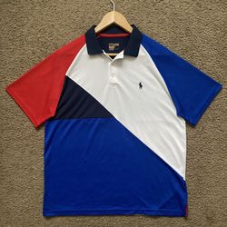 Polo Button Up Shirt Large Ralph Lauren RARE Color Block Collar 