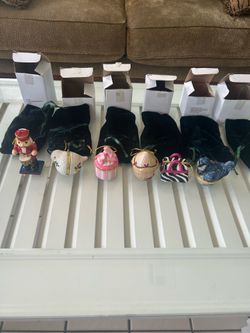 Vintage Hand-Painted Porcelain Christmas Ornament Trinket Box Collection – Set of 6