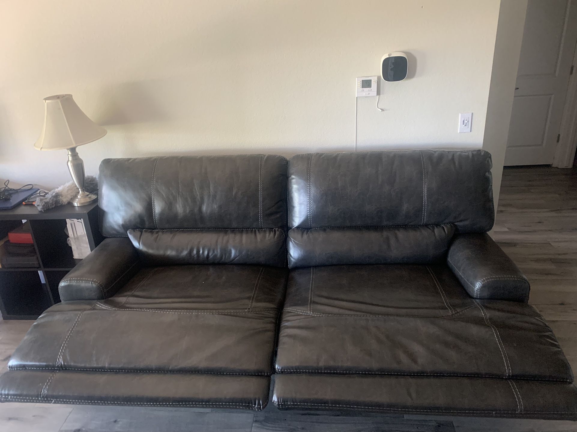 Grey Leather Reclining Sofa