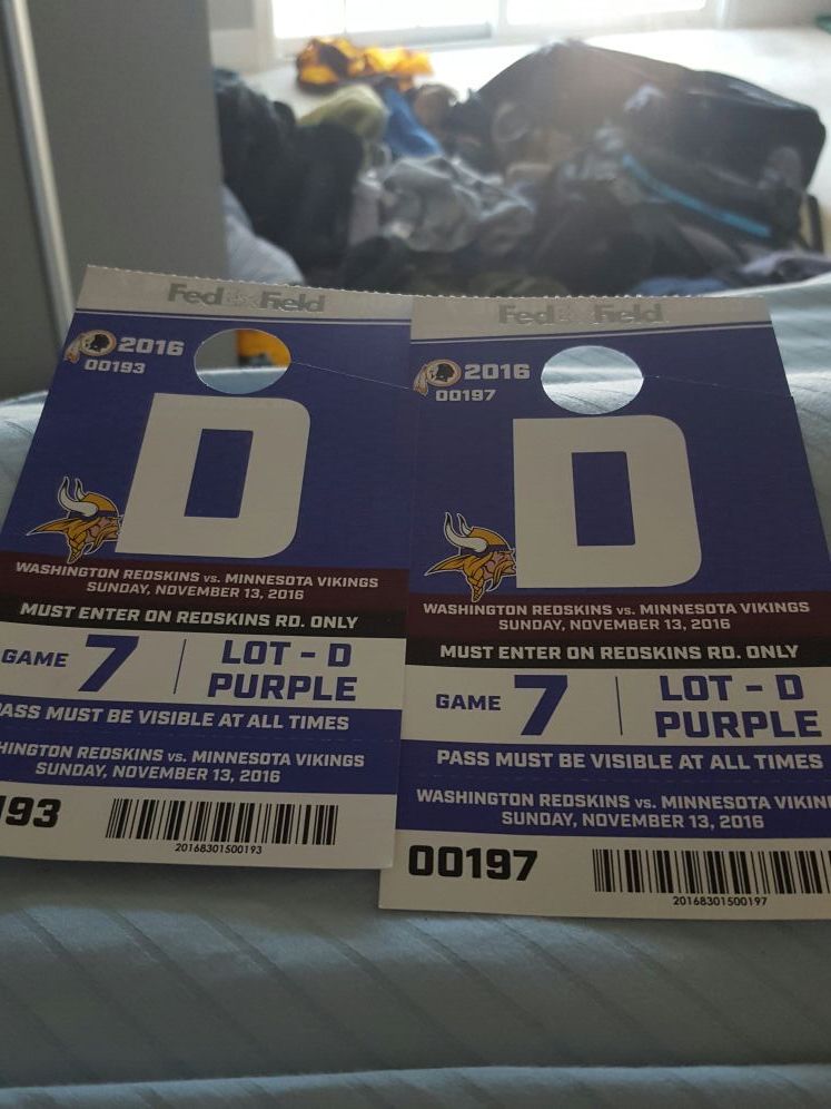 Redskins Vikings Parking Pass Tickets