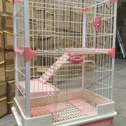 Pink Large 4-Tiers Small Animal Rabbit Guinea Pig Cage With Easy Pull Out Clean Tray 