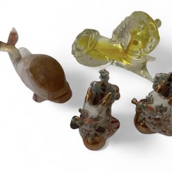 Set of 3 Stone, Glass & Ceramics Animal Figurines Set