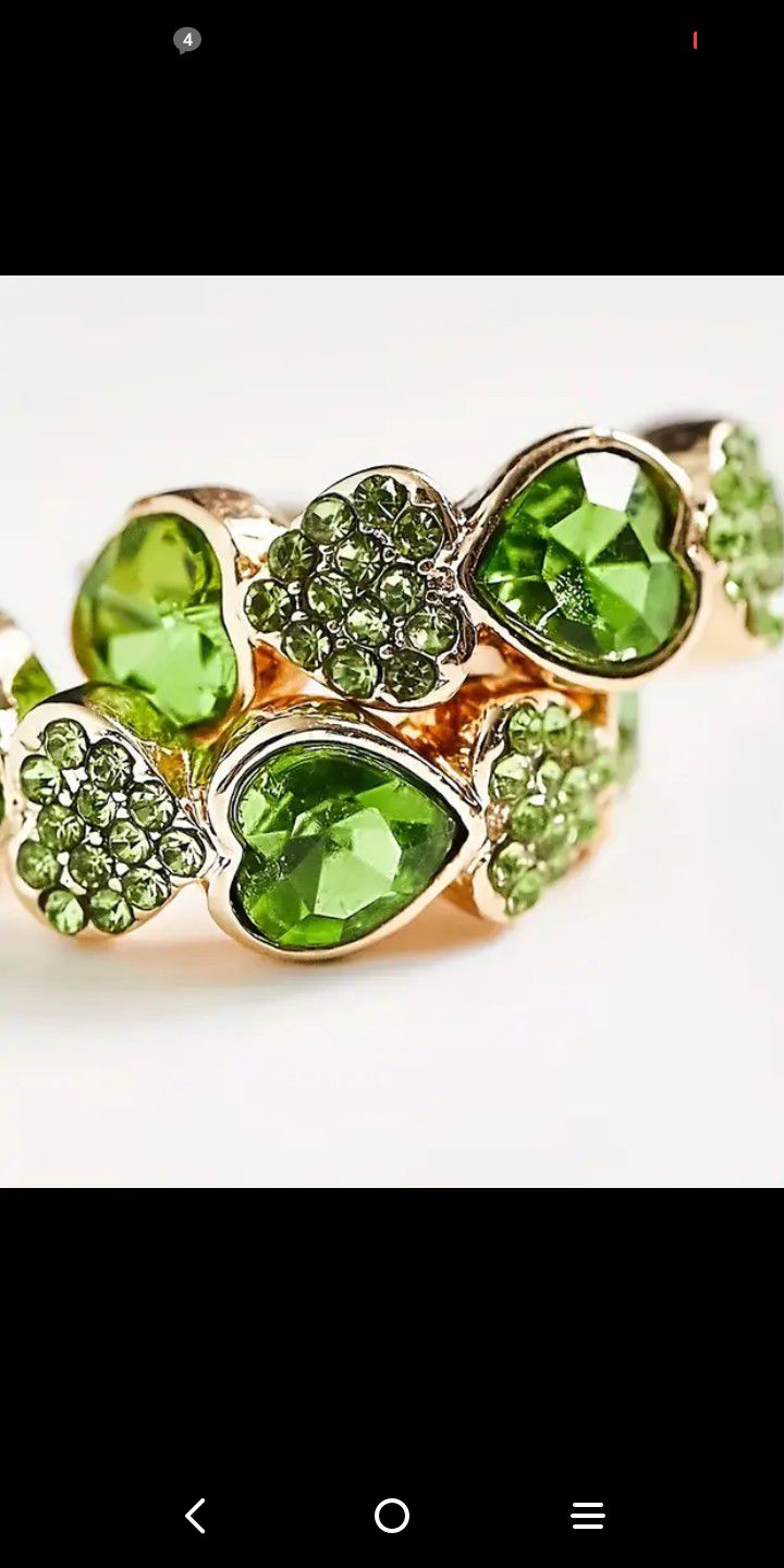 Gorgeous Green Lab Created Peridot Crystal Hoop Heart Earrings Goldtone St. Patricks Day
