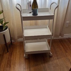 White Metal Bar Cart With Wheels