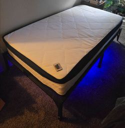 LED light bed frame with mattress