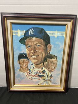 Vintage Mickey Mantle New York Yankees baseball Framed screen print on canvas Wall Art Decoration