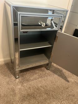 Mirrored Nightstand with Drawer and Cabinet