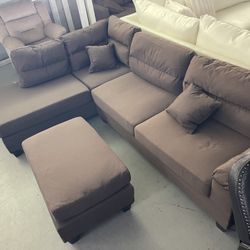 BROWN SECTIONAL & OTTOMAN 
