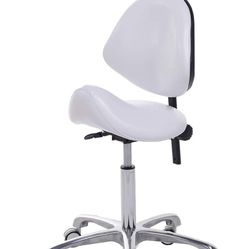 Ergonomic Saddle Stool Rolling Adjustable, Hydraulic Heavy-Duty (350 lbs) Stool Chair for Dental Lab Salon Massage Studio Office(White, with Backrest)