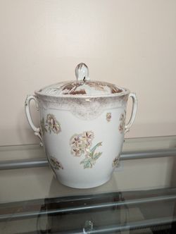 Antique Japanese Ceramic Container with Floral Design & Fruit Knob – 12" Tall, Takito Mark