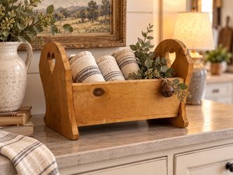 Vintage Wooden  doll bed with Heart Cutout Handles