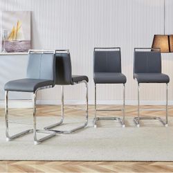 Bar Stools Set of 4,Counter Height Bar Stools with Backs,Grey Barstools with Chrome Plated Metal Leg,Upholstered Leather Counter Stools Ideal for Kitc