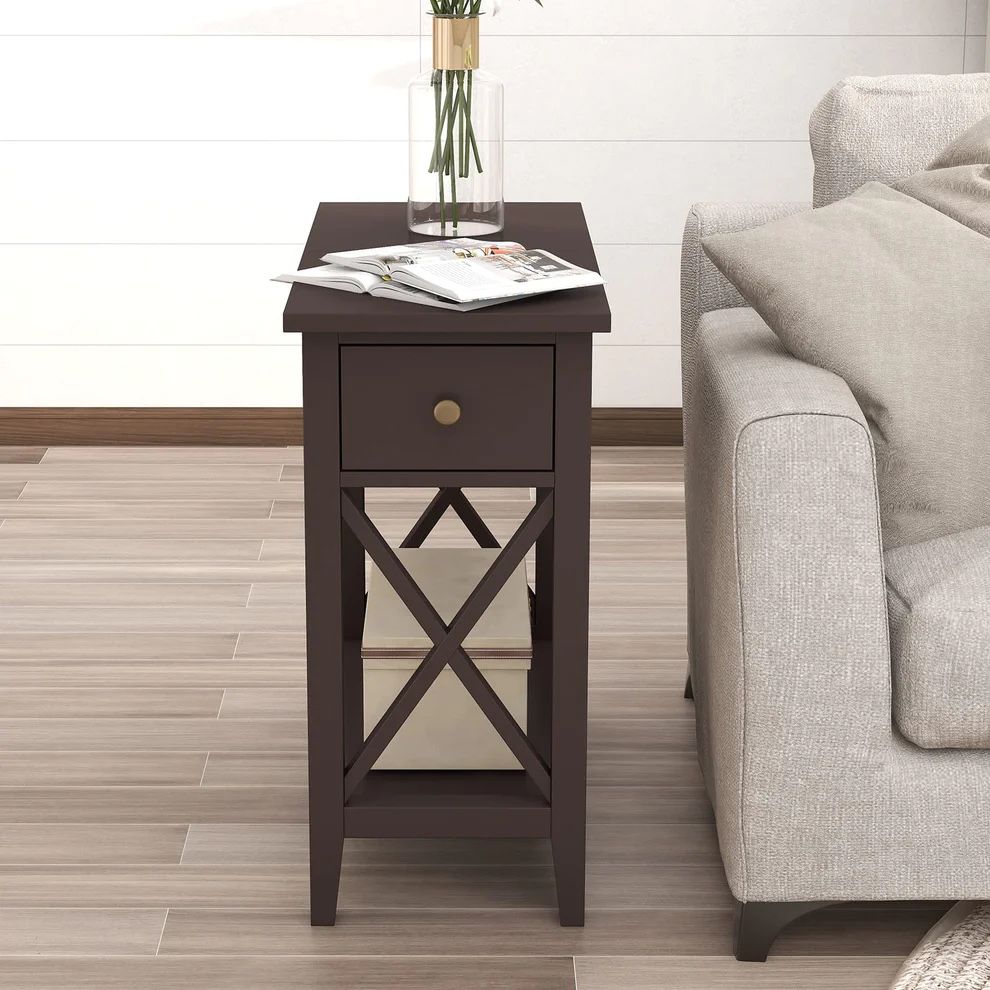 New Accent Table Flip Top Open Storage Narrow Side Table Accent Night Stand with Shelves Sofa Nightstand Table