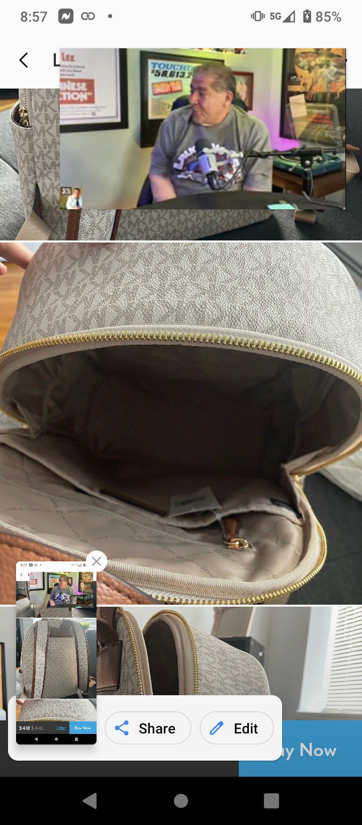 Michael Kors Medium Dallas Slim Backpack in Vanilla at Luxe Purses