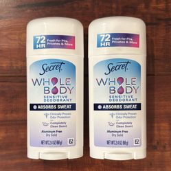 Secret WHOLE BODY SENSITIVE ALUMINUM FREE Dry Solid Deodorant: 2.4 oz Each (2 For $18)