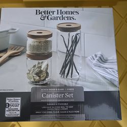 3 Glass Canister Acacia Wood And Borosilicate Glass