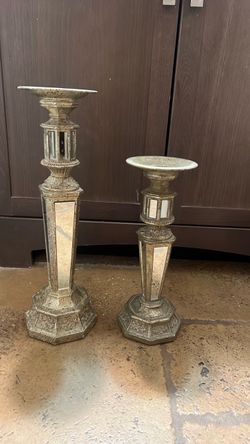 Mirrored Candlestick Holders Set of 2