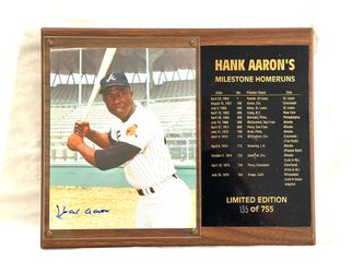 Mint condition signed (Hank Aaron) 755 home runs plaque.