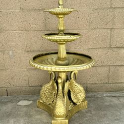 Vintage Cast-Iron 3 Tier Water Fountain w/Three Swans 36” 