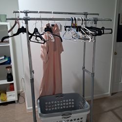 Heavy Duty Double Rail Rolling Clothing Rack - Adjustable