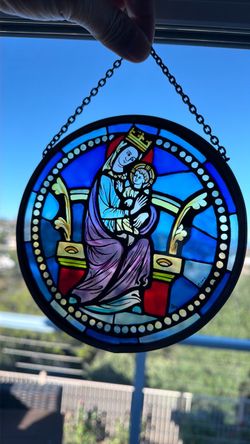 Madonna and Child window hanging painted glass