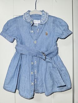 Ralph Lauren Light Blue Denim Dress with Lace Collar Ralph Lauren Size: 0-3Months