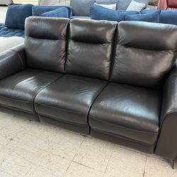 Dark Brown Leather Dual Recliner Sofa With Usb Ports 