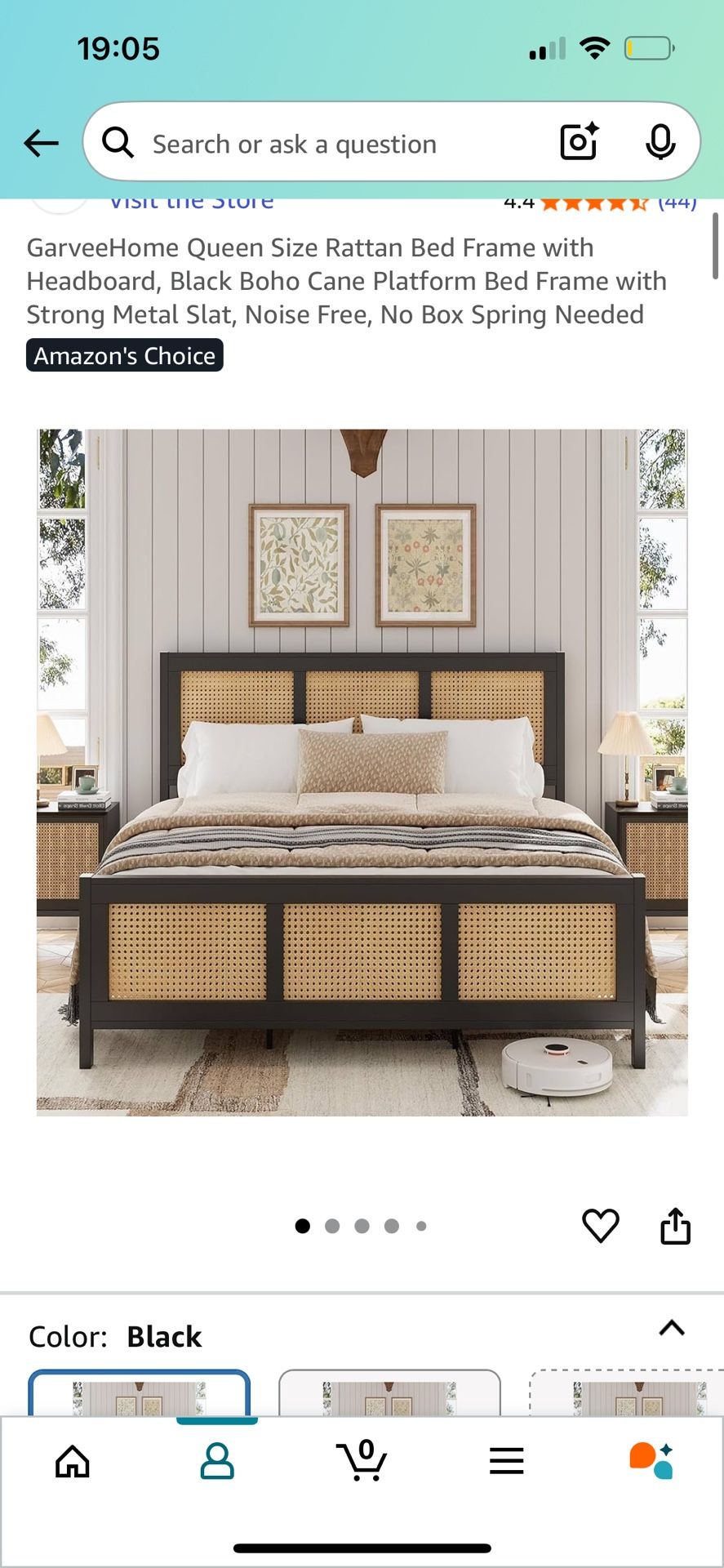 Black Metal and Rattan Bed Frame