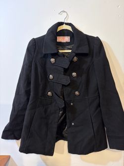 Pink Envelope Black Peacoat – Gold-Tone Buttons – Size M