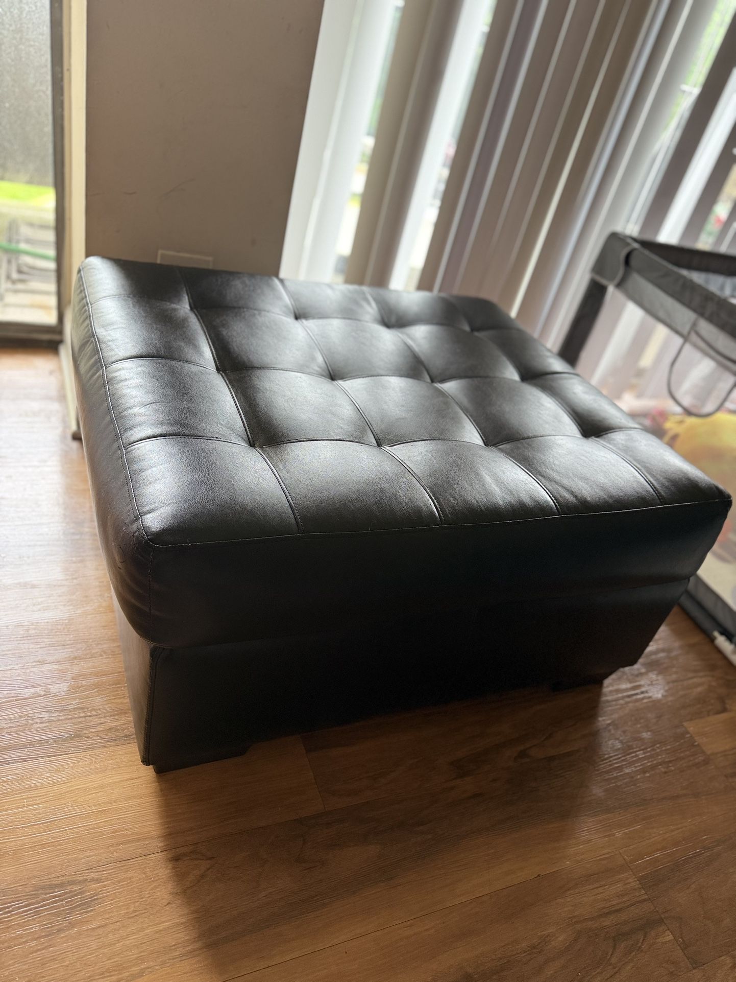 35" Wide PU Leather Tufted Square Black Ottoman with Storage
